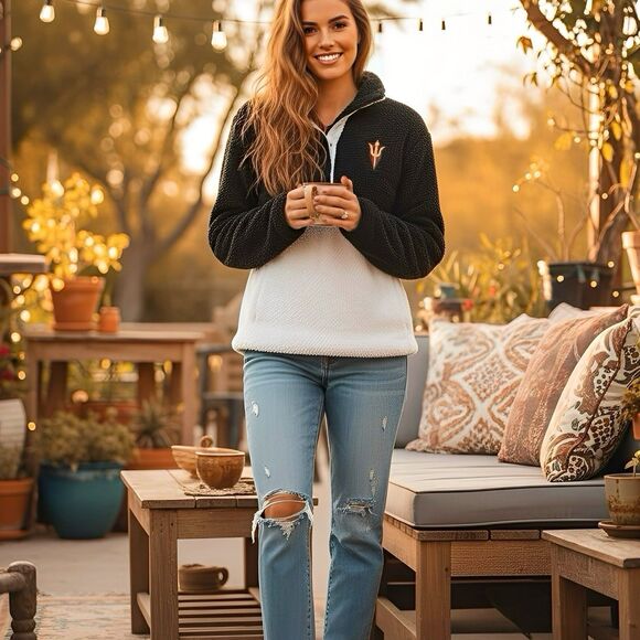 ASU Arizona State Womens XS Sun Devils Fuzzy Fleece Sweater BoxerCraft Gameday - Picture 1 of 16
